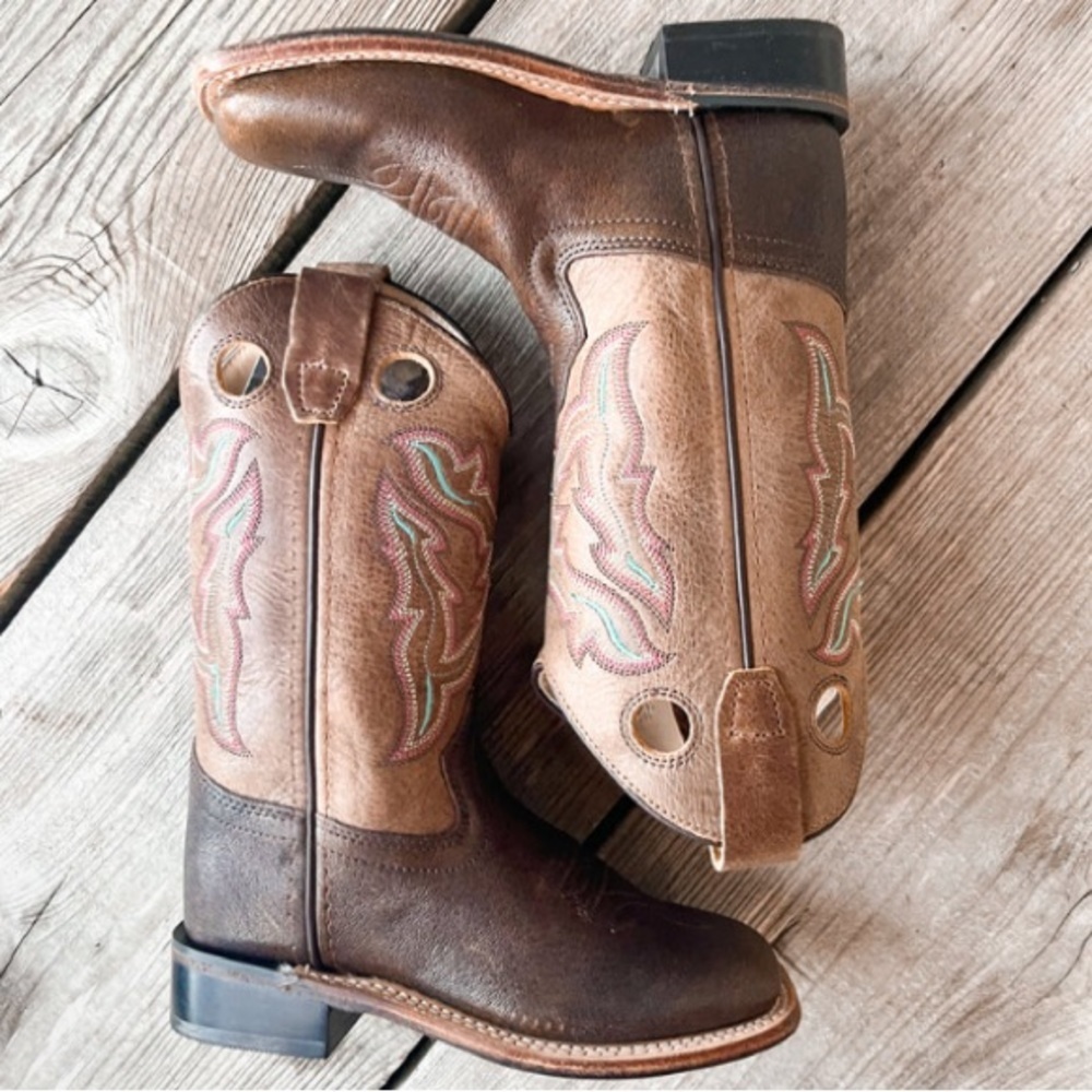 Kids OLD WEST BROWN SQUARE TOE BOOTS